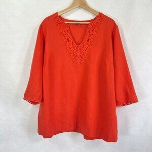 Jones New York Linen Tunic Top 3/4 Sleeve Lightweight Grandma Core Boho 1X